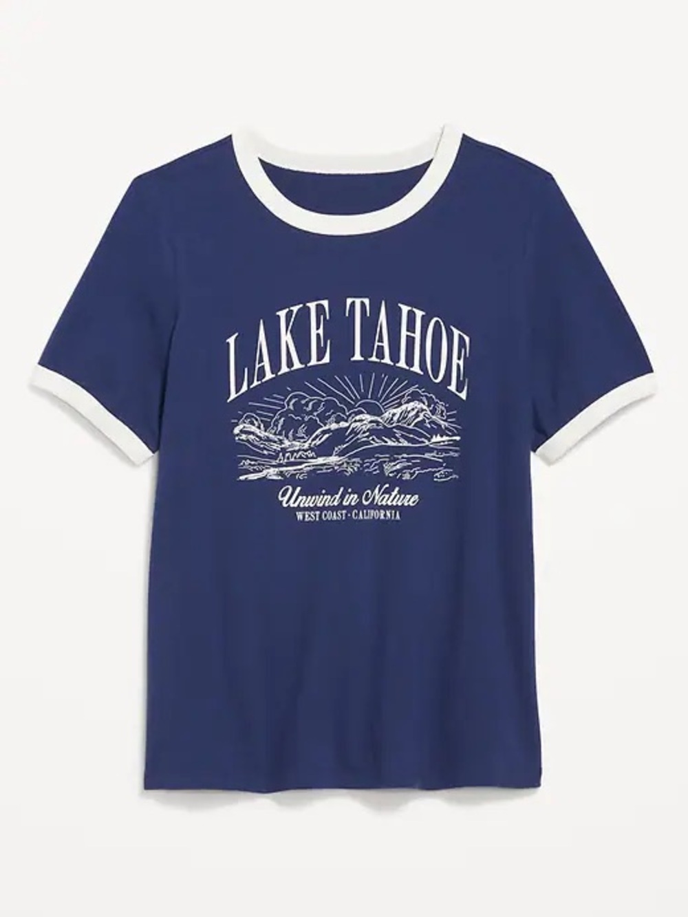 Old Navy Lake Tahoe Navy Ringer Tee with White Trim Top